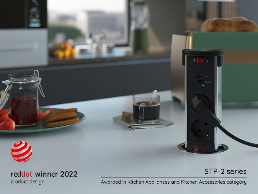Award winning STP-2 surface mount pop-up outlet: A great addition to your kitchen!