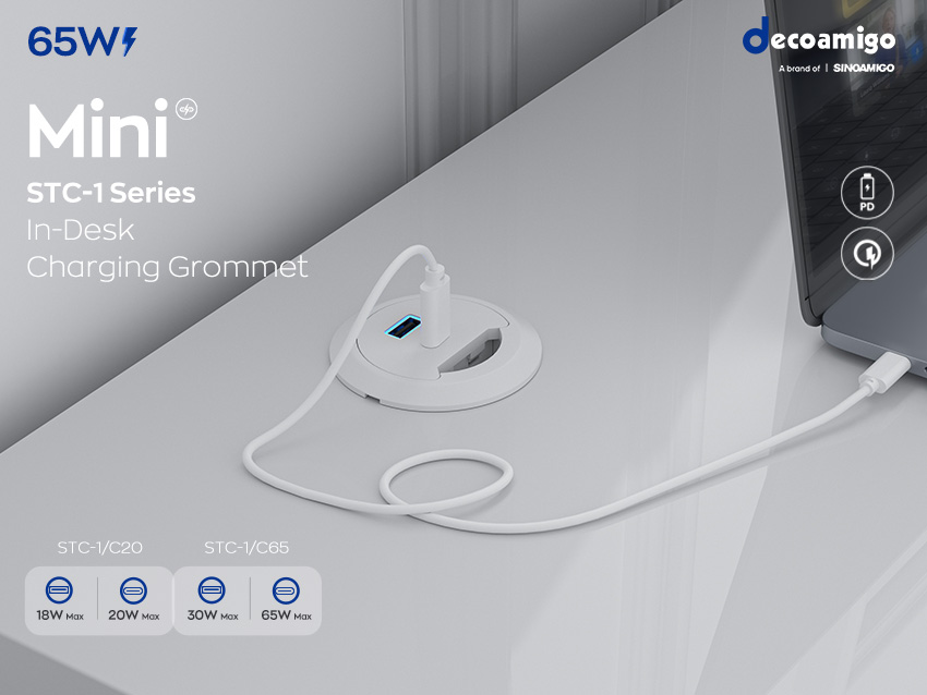 STC-1 Series Mini In-Desk Charging Grommet: Get organized, stay charged, with the power you need.