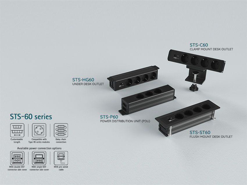 Stay connected and power up your workspace with our STS-60 series Desk Outlets